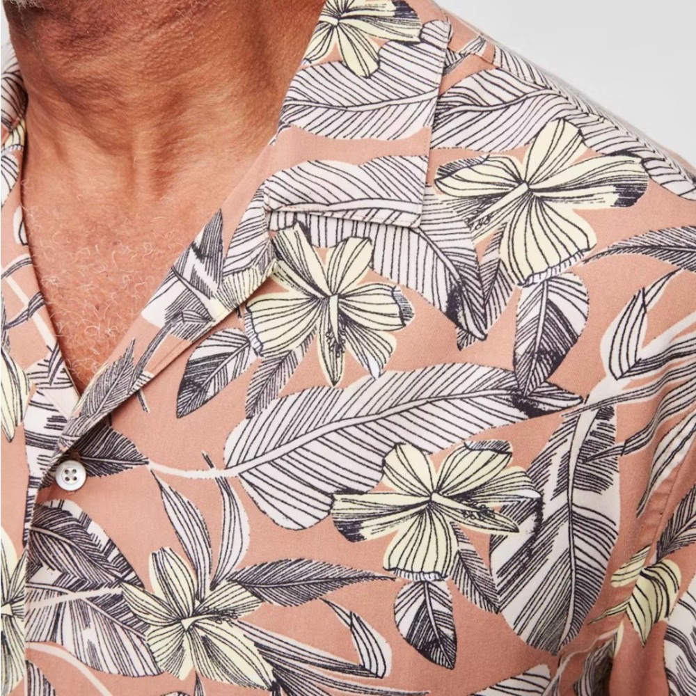Men's Floral Print Shirt - Tan and Black